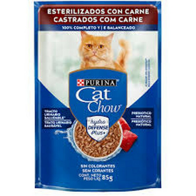 Ração Úmida Cat Chow para Gatos Adultos Castrados Sabor Carne 85g