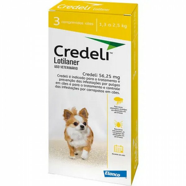 Antipulgas Credeli 56,25mg Cães 1,3 a 2,5 kg 3 comprimido