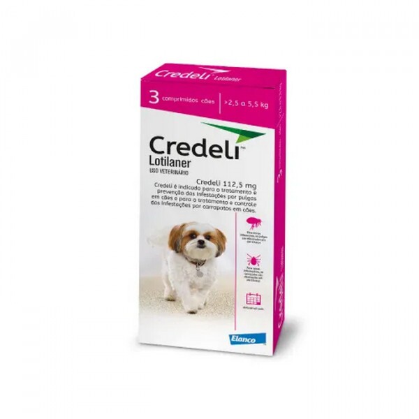 Antipulgas Credeli 112,5mg Cães 2,5 a 5,5kg 3 comprimido