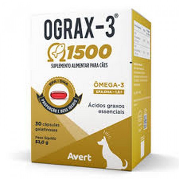 Suplemento Avert Ograx-3 1500mg 30 Cápsulas para Cães