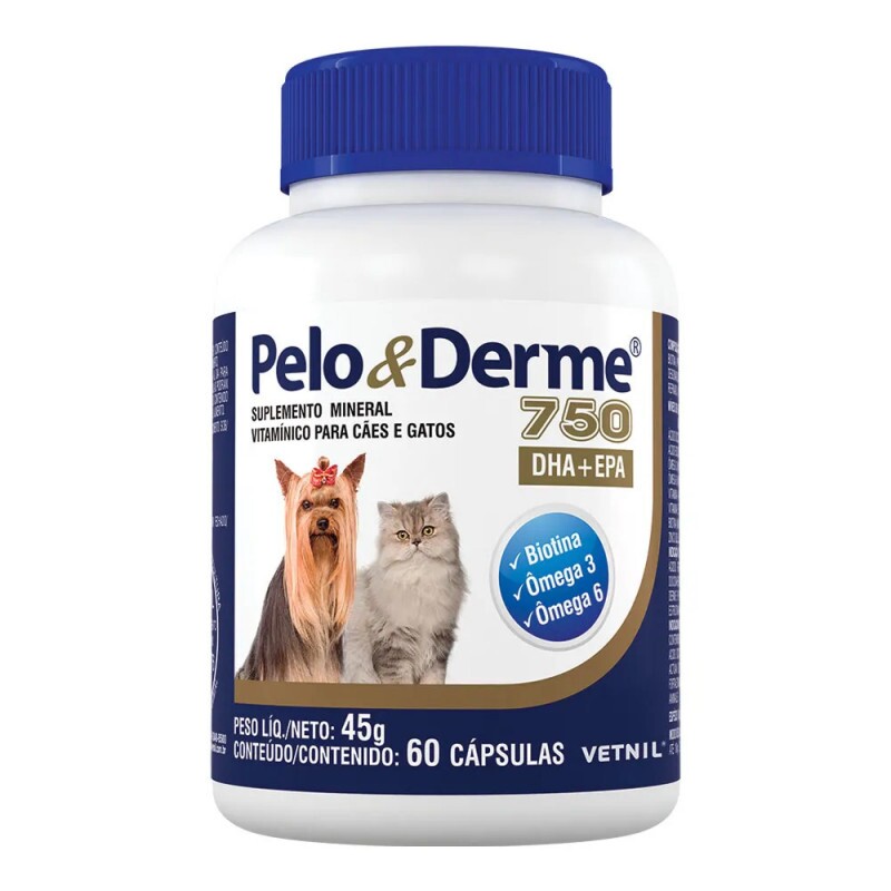 Pelo e Derme 750 DHA + EPA Vetnil 60 Cápsulas