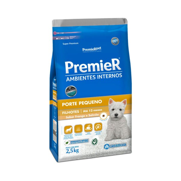 Ração Premier para Cães Filhotes de Raças Pequenas Ambientes Internos Sabor Frango e Salmão 2,5KG
