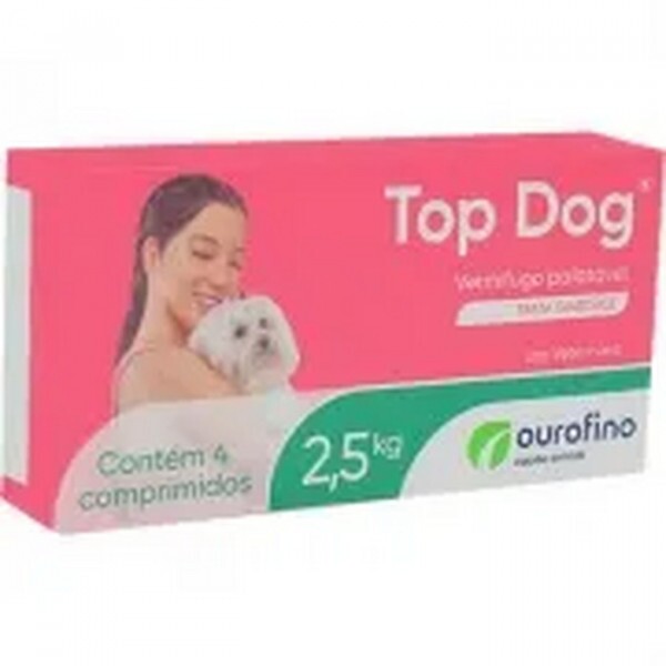 Vermífugo Top Dog para Cães 2,5kg 4 comprimidos 250 MG Vermífugo Top Dog para Cães 2,5kg 4 comprimidos 250 MG