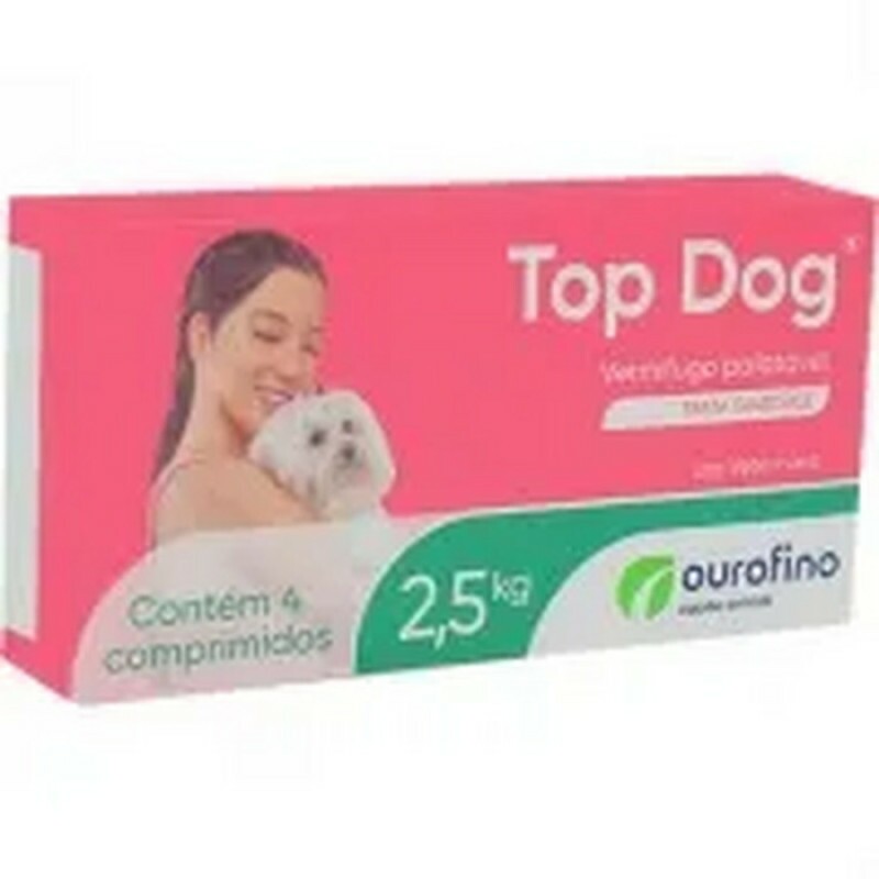 Vermífugo Top Dog para Cães 2,5kg 4 comprimidos 250 MG Vermífugo Top Dog para Cães 2,5kg 4 comprimidos 250 MG