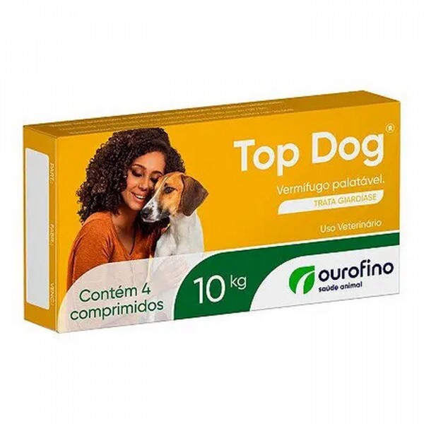 Vermífugo Top Dog para Cães 10kg 4 comprimidos 1000 MG