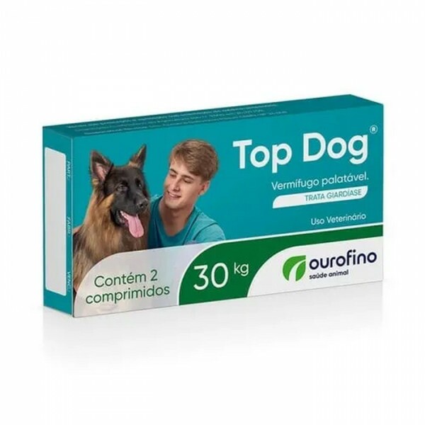 Vermífugo Top Dog para Cães 30kg 2 comprimidos 3000 MG Vermífugo Top Dog para Cães 30kg 2 comprimidos 3000 MG