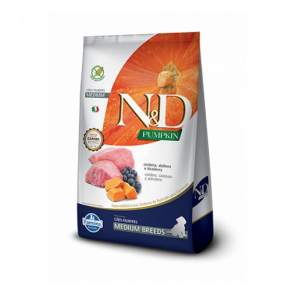 Ração Seca N&D Pumpkin Puppy Medium Breeds Cordeiro, Abóbora e Blueberry Farmina para Cães Filhotes Raças Médias- 10,1Kg