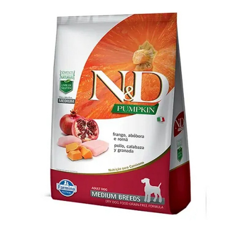 Ração N&D Pumpkin Cães Adultos Raças Médias Frango, Abóbora e Romã  2,5KG