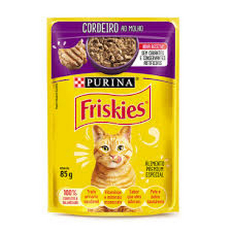 Ração Úmida Friskies para Gatos Adultos Sabor Cordeiro ao Molho 85g
