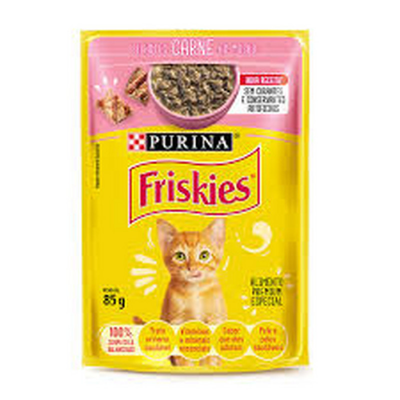 Ração Úmida Friskies para Gatos Filhotes Sabor Carne ao Molho 85g