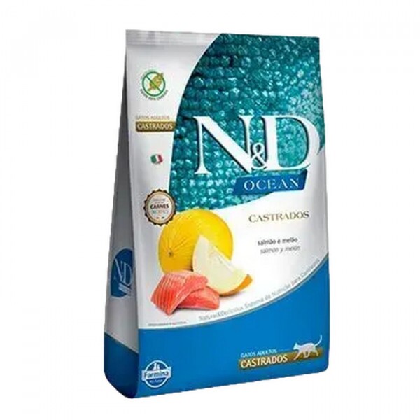 Ração N&D Ocean para Gatos Adultos Castrados Sabor Salmão e Melão 1,5KG