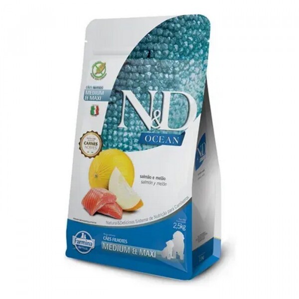 Ração N&D Ocean para Cães Filhotes de Porte Médio e Grande Sabor Salmão e Melão 2,5kg