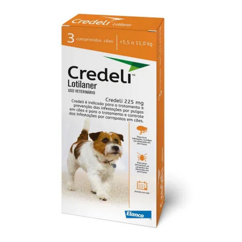 Antipulgas Credeli 225mg Cães 5,5 a 11kg 3 comprimido