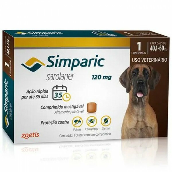 Antipulgas Simparic 120 mg para cães 40,1 a 60 kg 1 comprimido - Zoetis