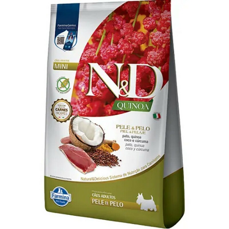 Ração N&D Quinoa Pele e Pelo para Cães Adultos de Porte Mini e Pequeno Sabor Pato, Quinoa, Coco e Cúrcuma 2,5 kg