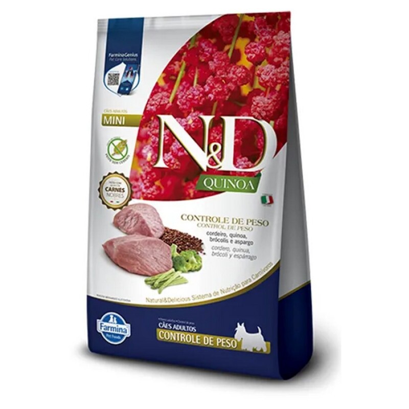 Ração N&D Quinoa Controle de Peso para Cães Adultos de Porte Mini e Pequeno Sabor Cordeiro, Quinoa, Brócolis e Aspargo 2,5KG