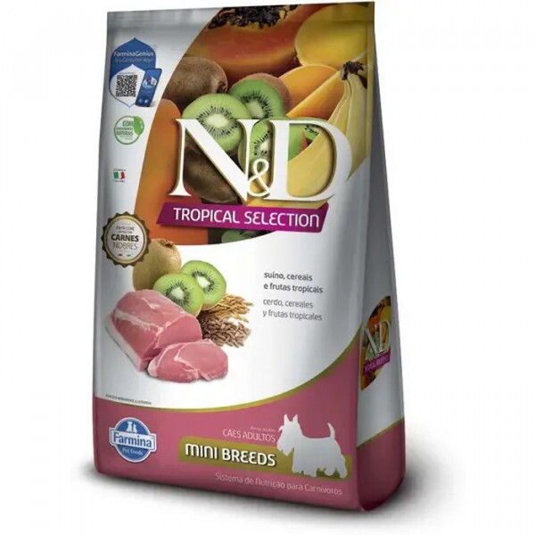 Ração N&D Tropical Selection Cães Adultos Mini Suíno e Cereais 2 kg + 500g