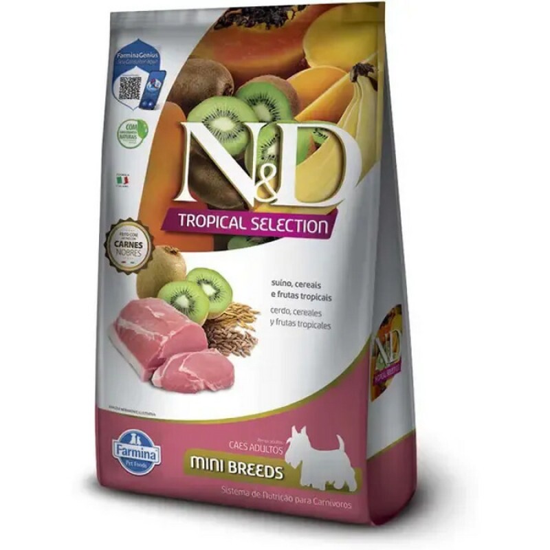 Ração N&D Tropical Selection Cães Adultos Mini Suíno e Cereais 2 kg + 500g