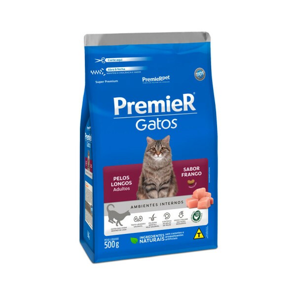 Ração Premier Ambientes Internos para Gatos Adultos Sabor Salmão 500G
