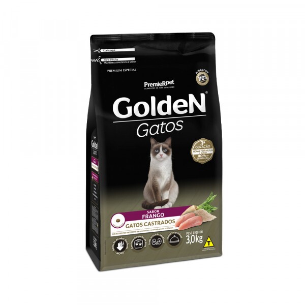 Ração Golden para Gatos Adultos Castrados Sabor Frango 3KG