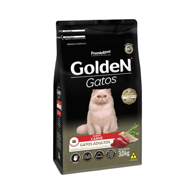 Ração Golden para Gatos Adultos Sabor Carne 3KG