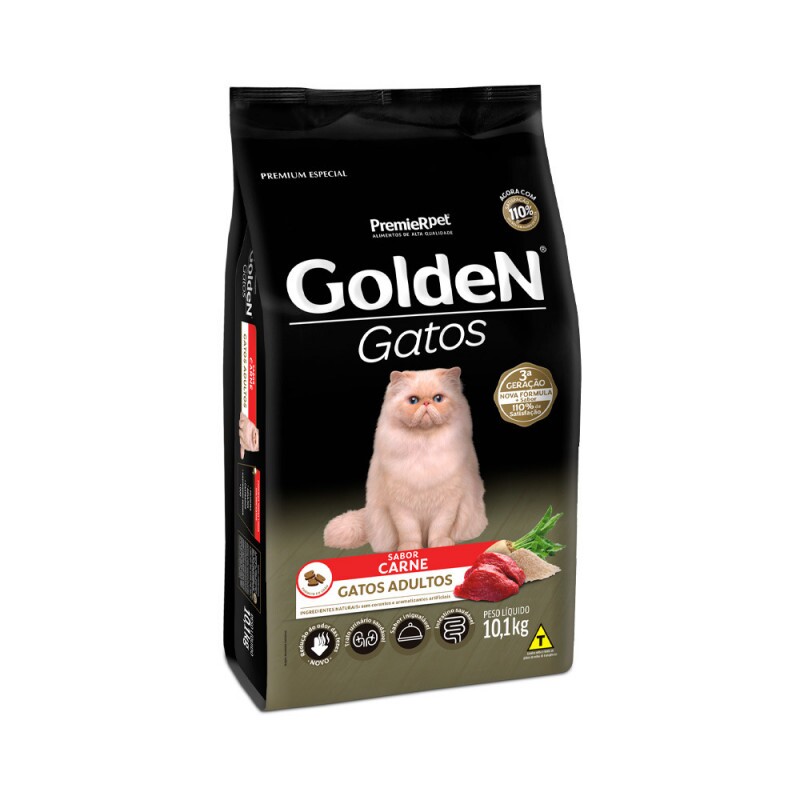 Ração Golden para Gatos Adultos Sabor Carne 10,1 KG