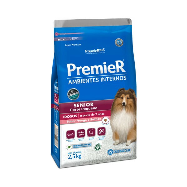 Ração Premier Senior Ambientes Internos para Cães Adultos 7+ Sabor Frango e Salmão 2,5KG