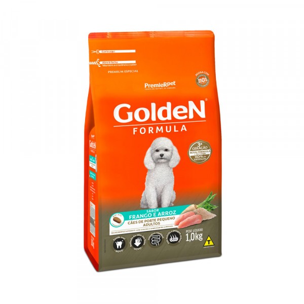 Ração Golden Fórmula Mini Bits para Cães Adultos de Porte Pequeno Sabor Frango e Arroz 1KG