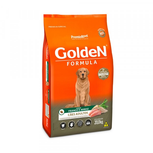Ração Golden Fórmula para Cães Adultos Sabor Frango e Arroz 20KG