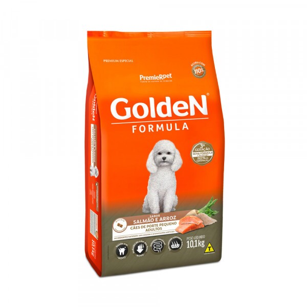 Ração Golden Fórmula Mini Bits para Cães Adultos de Porte Pequeno Sabor Salmão e Arroz 10,1 KG