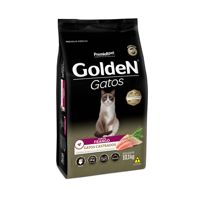 Ração Golden para Gatos Adultos Castrados Sabor Frango 10,1 KG