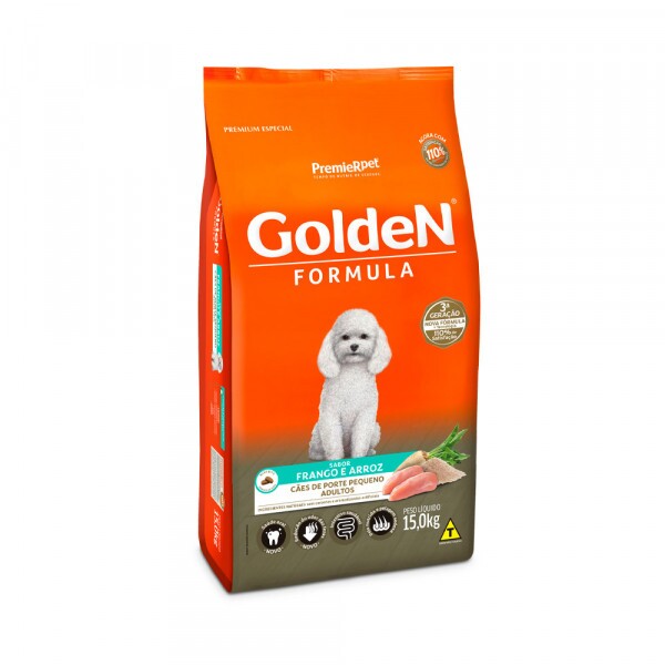 Ração Golden Fórmula Mini Bits para Cães Adultos de Porte Pequeno Sabor Frango e Arroz 15KG