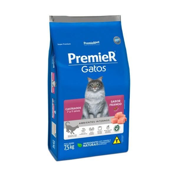 Ração Premier Ambientes Internos Gatos Castrados 7 a 11 Anos Frango 7,5KG