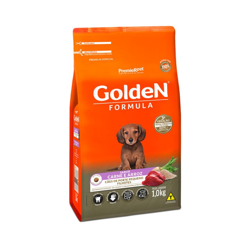 Ração Golden Fórmula Mini Bits para Cães Filhotes de Porte Pequeno Sabor Carne e Arroz 1KG