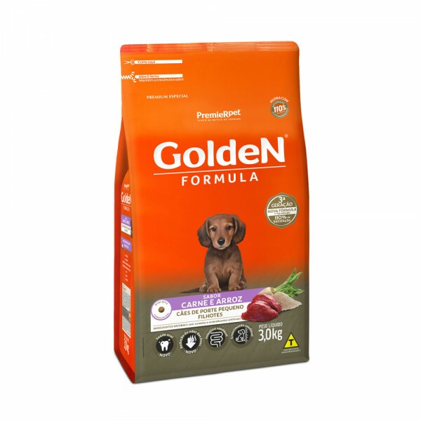 Ração Golden Fórmula Mini Bits para Cães Filhotes de Porte Pequeno Sabor Carne e Arroz 3KG