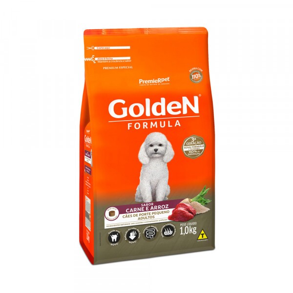 Ração Golden Fórmula Mini Bits Para Cães Adultos de Porte Pequeno Sabor Carne e Arroz 1KG