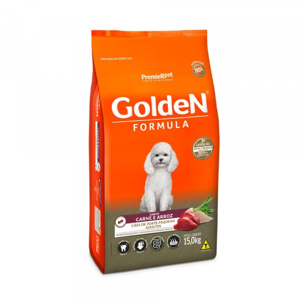 Ração Golden Fórmula Mini Bits Para Cães Adultos de Porte Pequeno Sabor Carne e Arroz 15KG