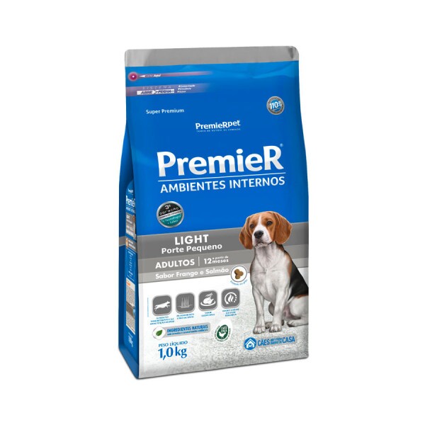 Ração Premier Ambientes Internos Light para Cães Adultos Sabor Frango e Salmão 1KG