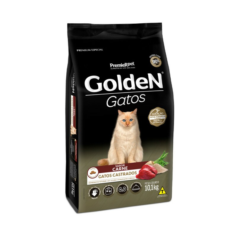 Ração Golden para Gatos Adultos Castrados Sabor Carne 10,1 KG