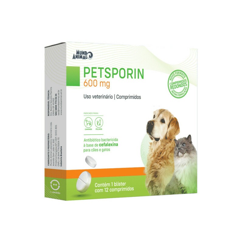 Petsporin 600mg Antibiótico para Cães e Gatos 12 comprimidos