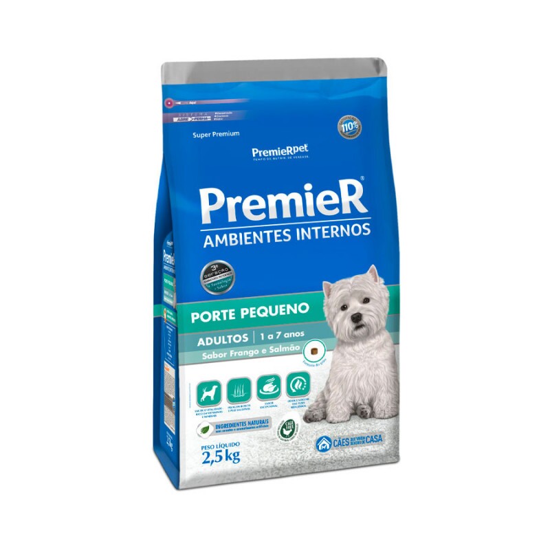 Ração Premier Ambientes Internos para Cães Adultos Sabor Frango e Salmão 2,5 Kg