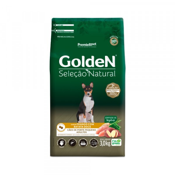 Ração Golden Seleção Natural para Cães Adultos de Porte Pequeno Sabor Frango com Batata Doce 3 KG