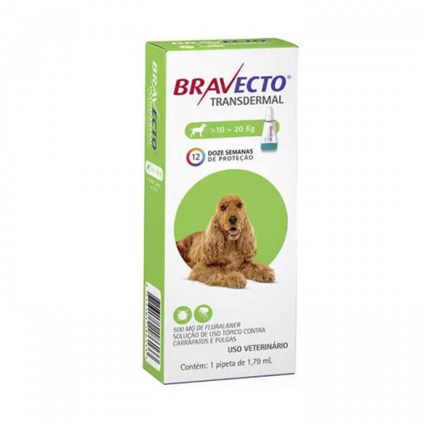 Antipulgas e Carrapatos Bravecto Transdermal MSD para Cães 10 a 20kg