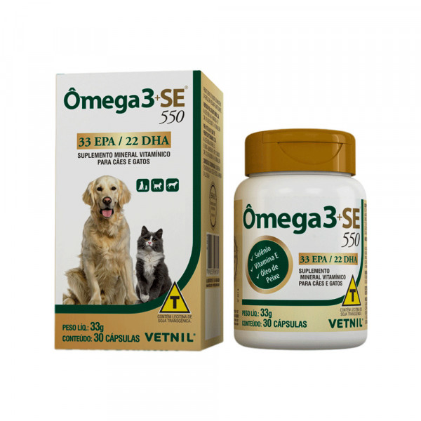 Ômega 3+SE 550 Suplemento Cães e Gatos 30 cápsulas