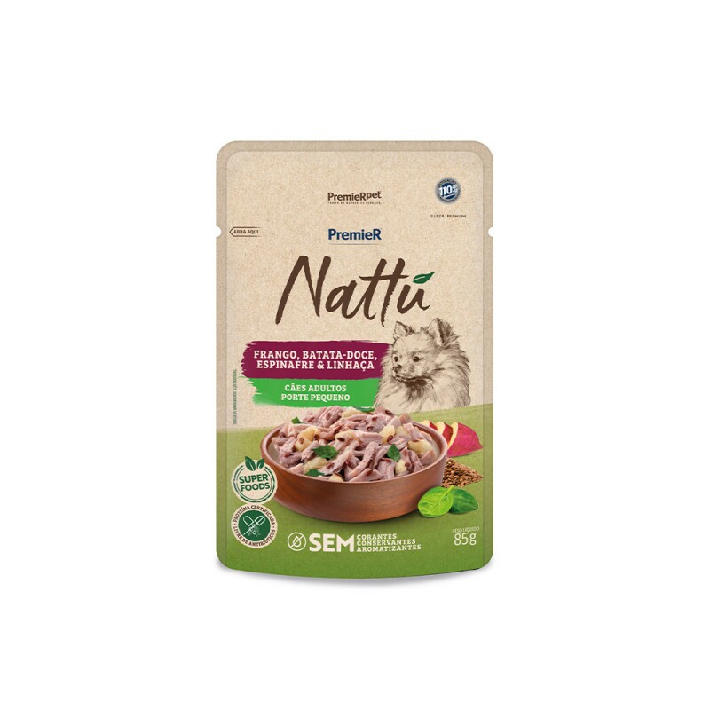 Ração Úmida Premier Nattu Cães Adultos Porte Pequeno Frango e Batata-Doce 85 g