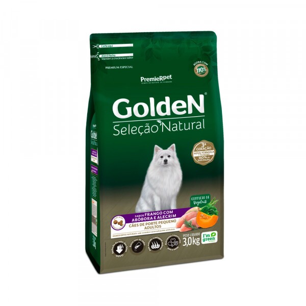 Ração Golden Seleção Natural para Cães Adultos de Porte Pequeno Sabor Frango com Abóbora e Alecrim 3KG
