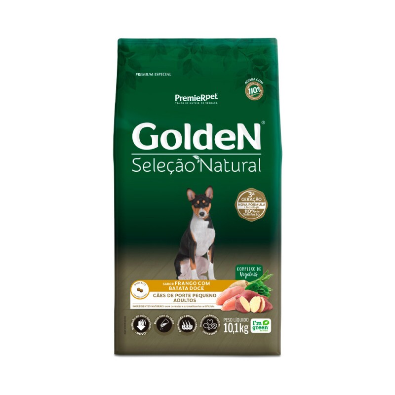 Ração Golden Seleção Natural para Cães Adultos de Porte Pequeno Sabor Frango com Abóbora e Alecrim 10,1KG