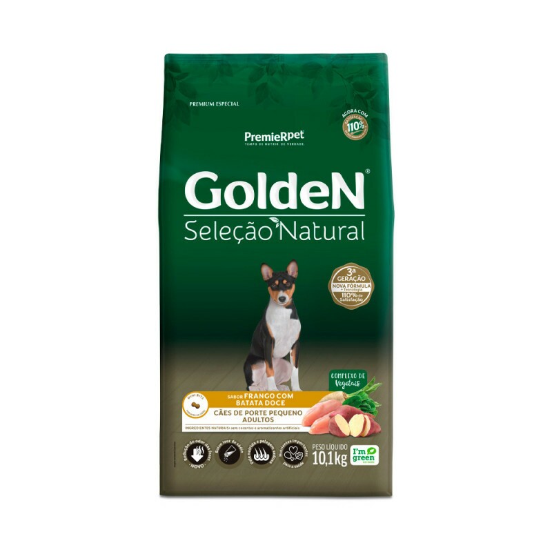 Ração Golden Seleção Natural para Cães Adultos de Porte Pequeno Sabor Frango com Abóbora e Alecrim 10,1KG