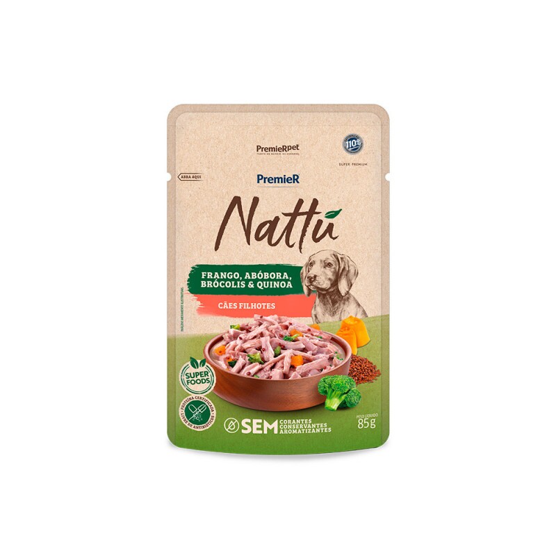 Ração Úmida Premier Nattu Cães Filhotes Frango e Abóbora 85 g