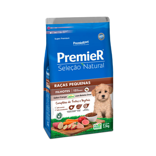 Ração Premier Seleção Natural Cães Filhotes Raças Pequenas Frango com Batata Doce 2,5KG
